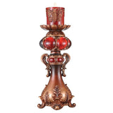 20" Bronze Brown And Red Floral Polyresin Tabletop Pillar Candle Holder With Candle