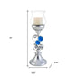 18" Blue Clear And Silver Polyresin Tabletop Hurricane Candle Holder
