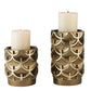 Set Of Two Antiqued Brass Tabletop Pillar Candle Holders