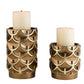 Set Of Two Antiqued Brass Tabletop Pillar Candle Holders