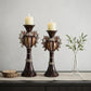 Set Of Two Bronze Tabletop Urn Shape Pillar Candle Holders