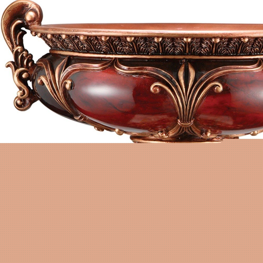 10" Brown And Gold Polyresin Decorative Bowl