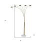 84" Gold And White Five Light Arched Floor Lamp With White Acrylic Drum Shade