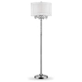 63" Silver Three Light Candelabra Floor Lamp With White Fabric Drum Shade