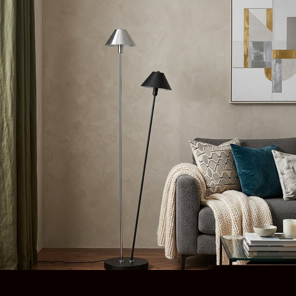 48" Black And Silver Two Light LED Novelty Floor Lamp With Black And Silver Metal Empire Shade
