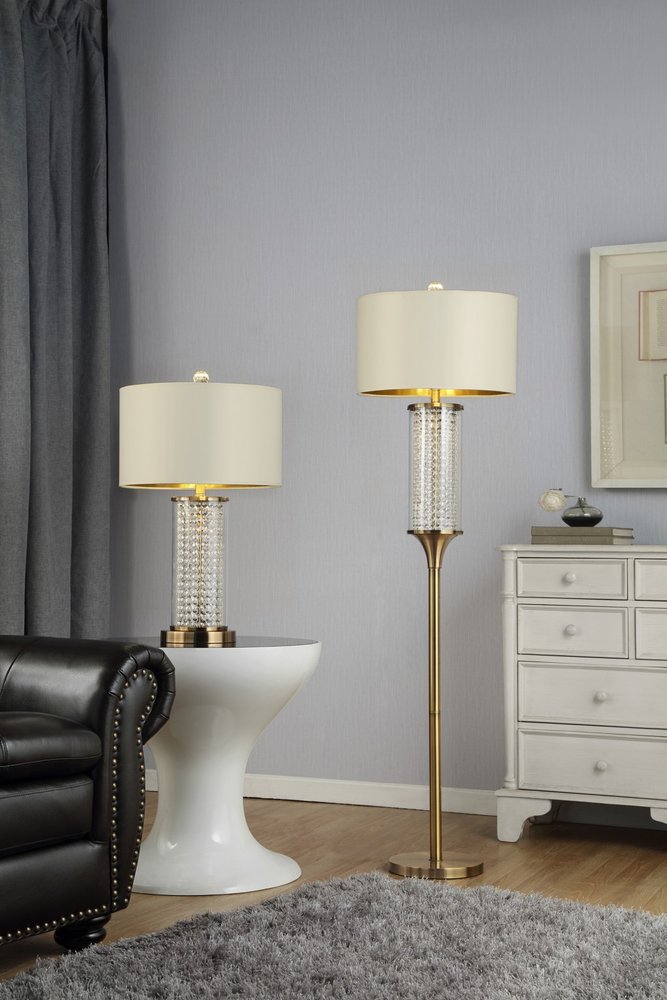 62" Gold Column Floor Lamp With Off White Metal Drum Shade