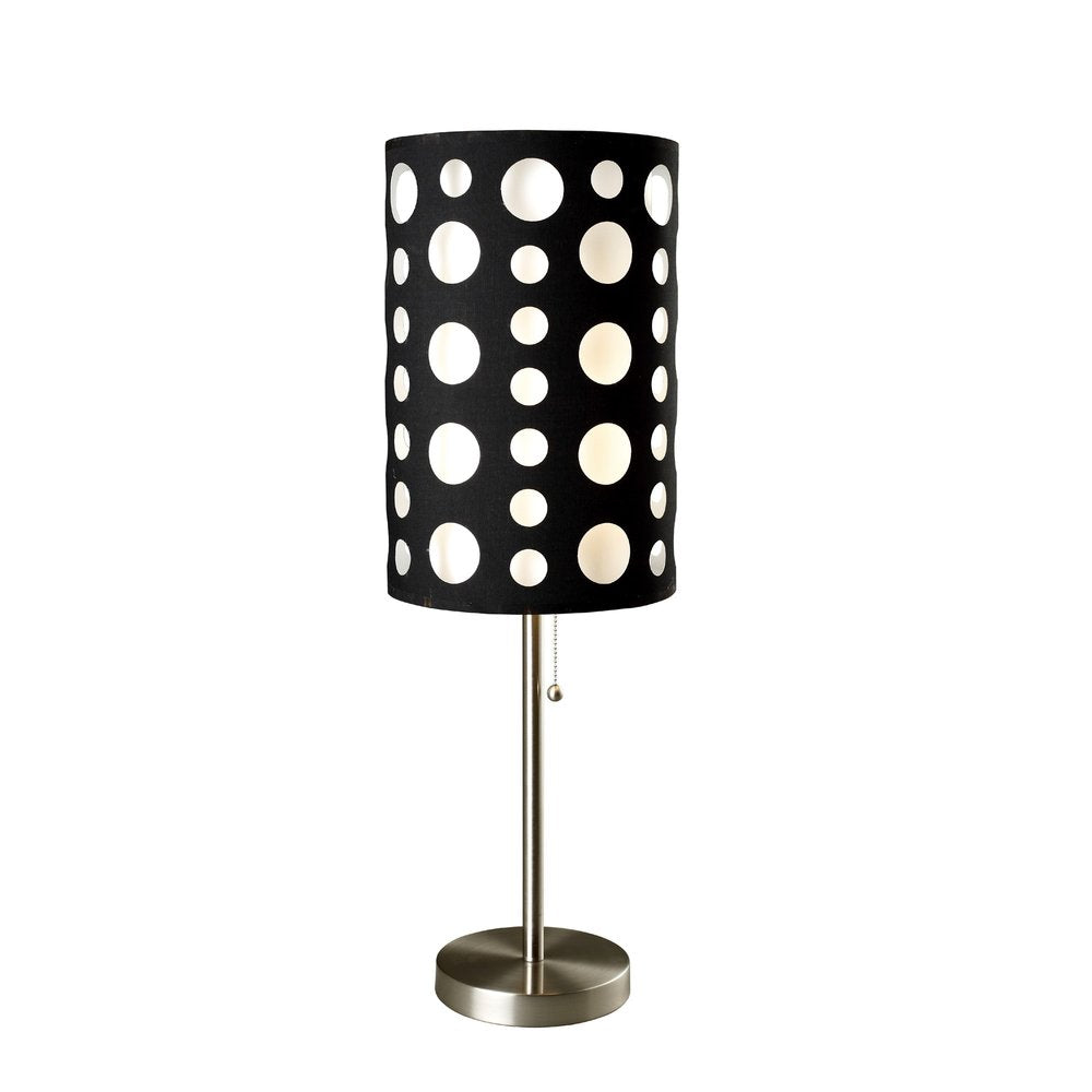33" Steel Mod Table Lamp With Black And Red Drum Shade