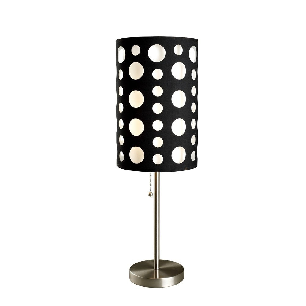 33" Steel Mod Table Lamp With Black And Red Drum Shade