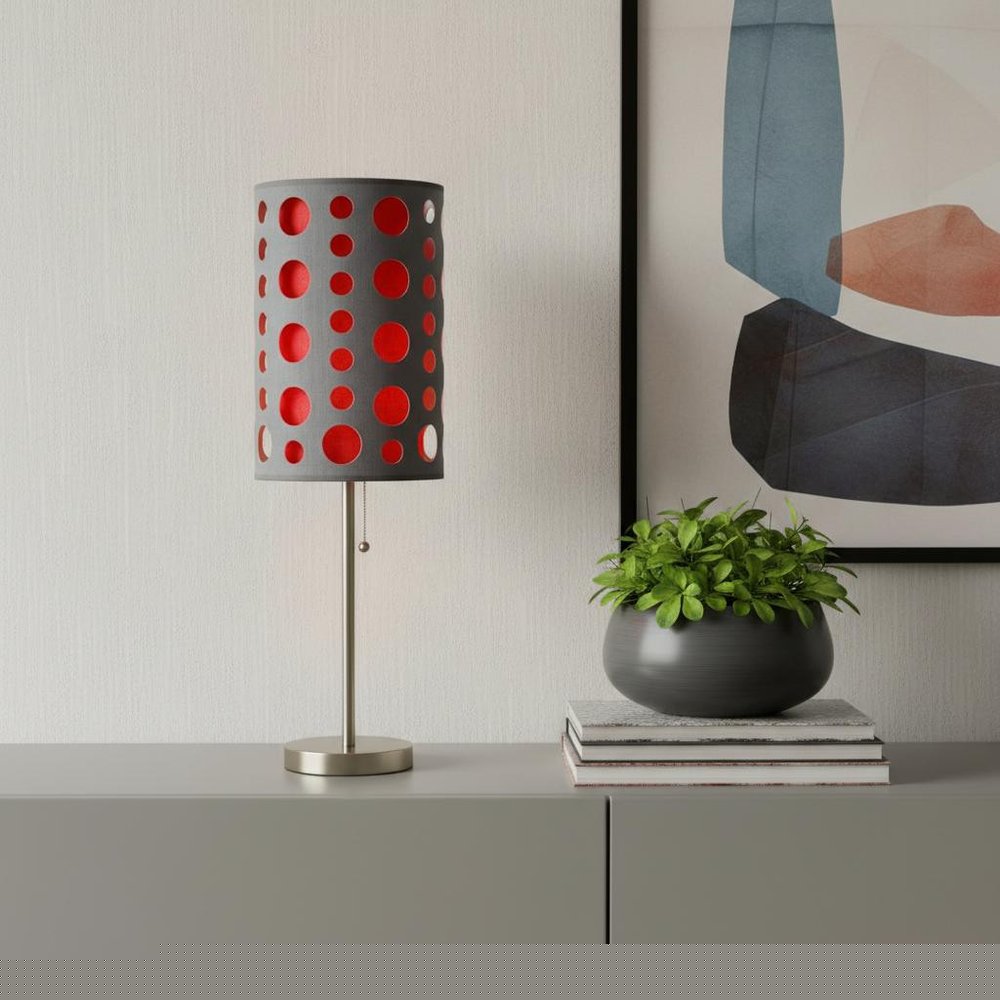 33" Gray and Red Mod Dot Novelty Table Lamp