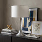 28" Silver Metal Bedside Table Lamp With White Shade