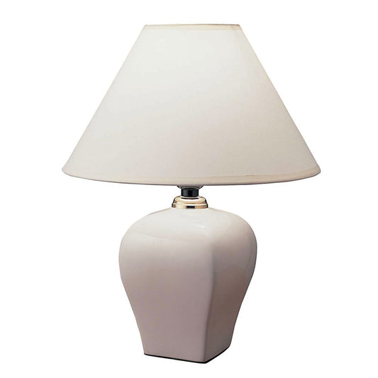 13" White Ceramic Bedside Table Lamp With Off-White Shade