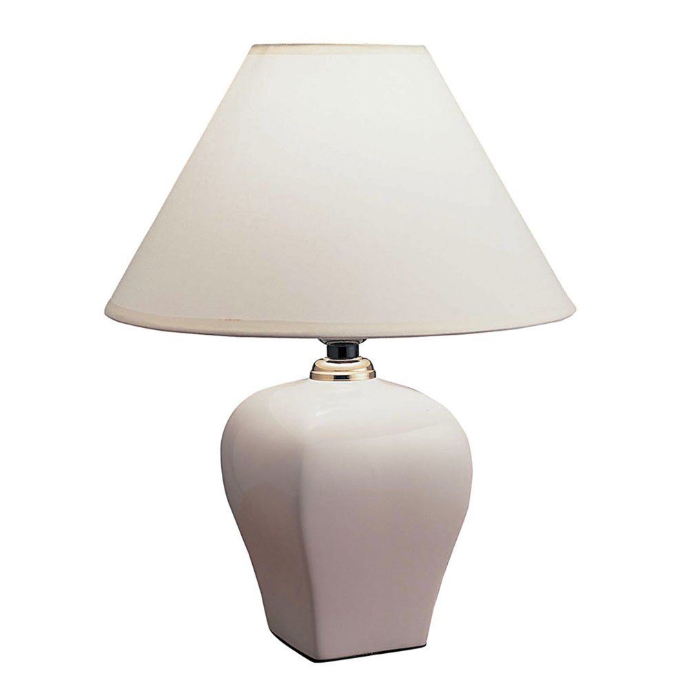 13" White Ceramic Bedside Table Lamp With Off-White Shade
