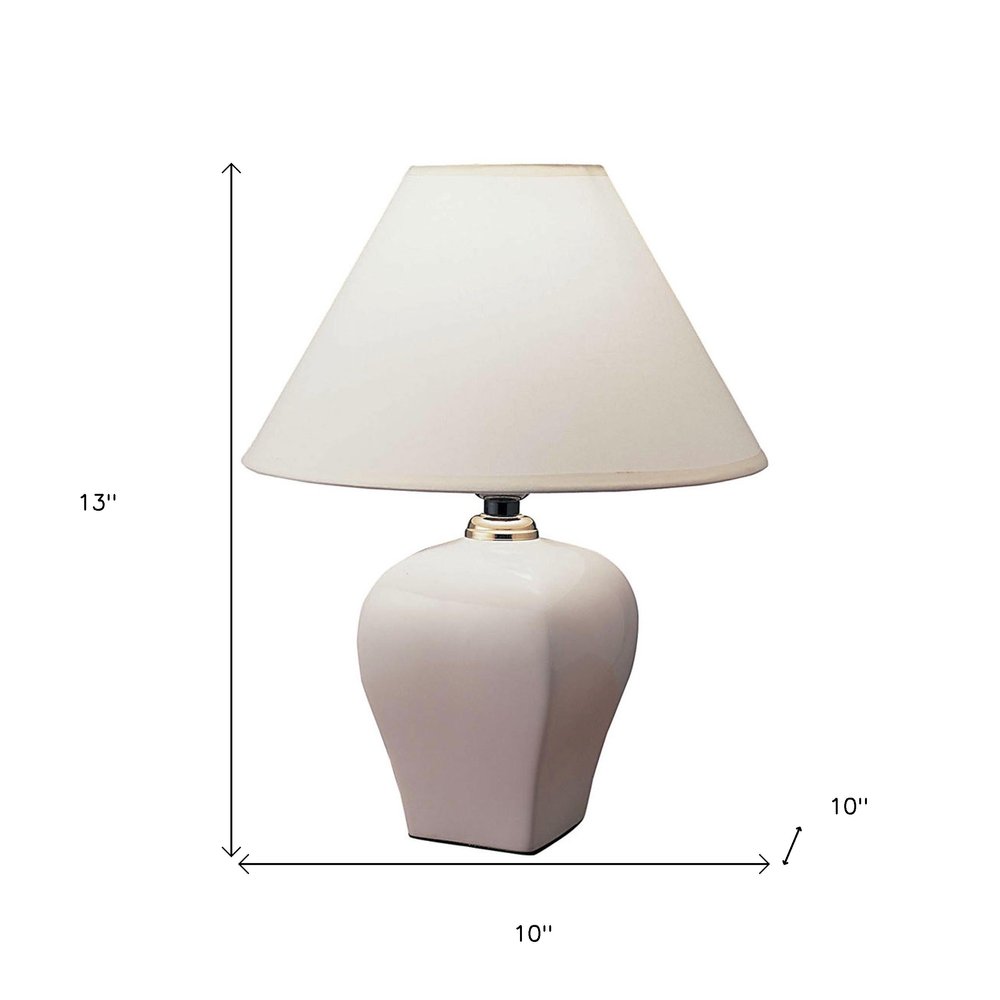 13" White Ceramic Bedside Table Lamp With Off-White Shade