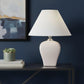 13" White Ceramic Bedside Table Lamp With Off-White Shade