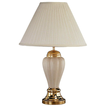 27" Ivory and Gold Ceramic Urn Table Lamp With Off White Empire Shade