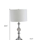 30" Silver Metal Bedside Table Lamp With White Classic Drum Shade