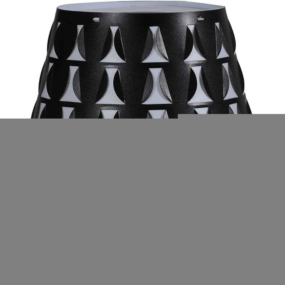 16" Black Bedside Table Lamp With Black And White Polka Dots Empire Shade