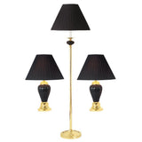 Set of Three 64" Black Urn Bedside Lamps With Empire Shades