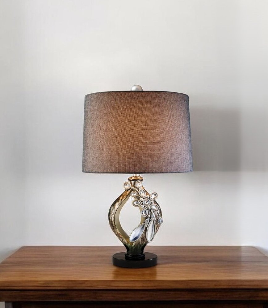 Brown and Gold Faux Crystal Glam Accent Table Lamp
