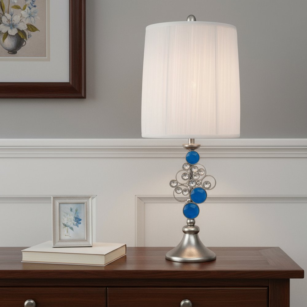 21" Silver Bedside With White Shade