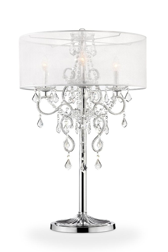 Glam Silver Faux Crystal Accent Table Lamp with See Thru Shade
