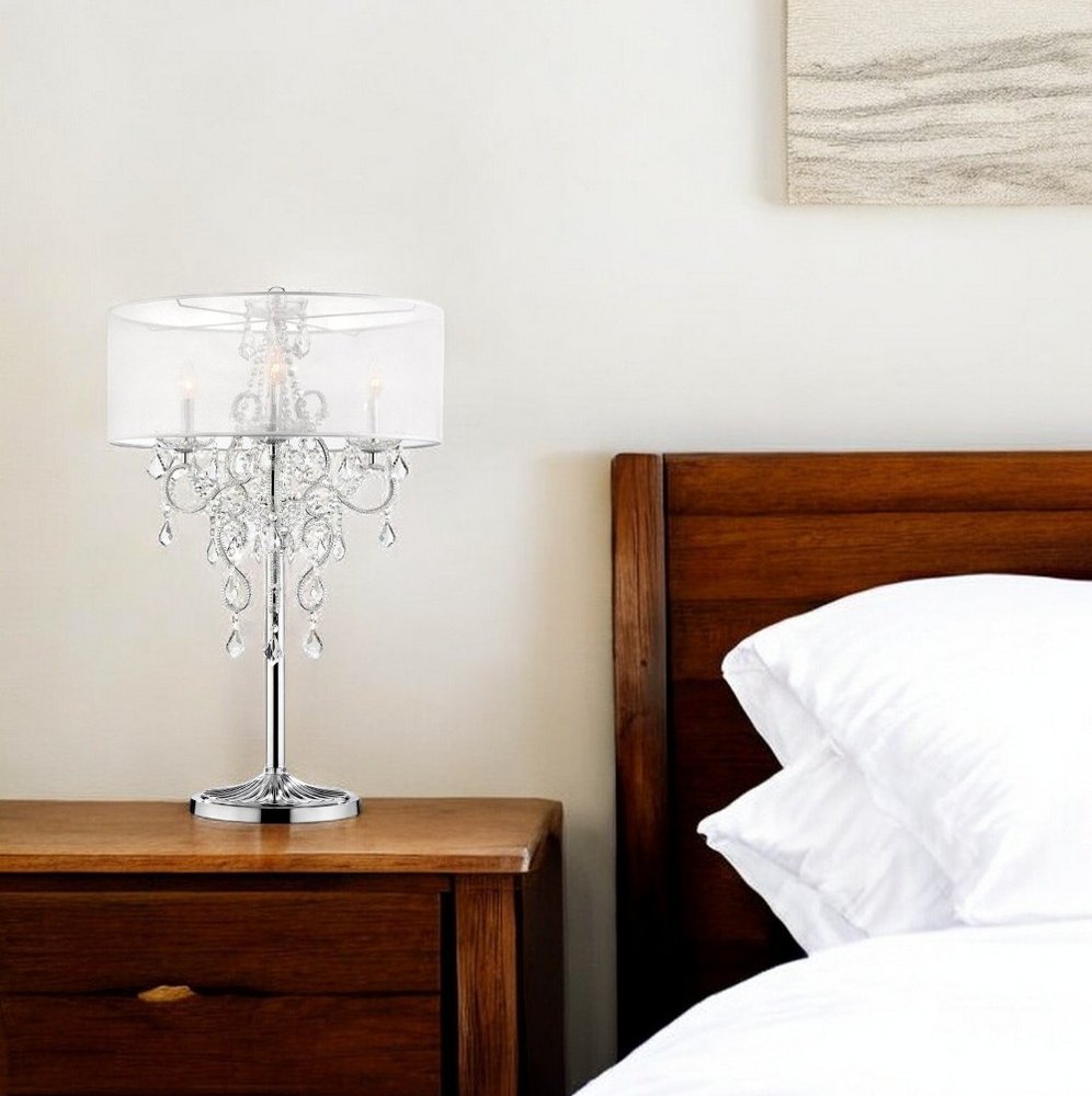 Glam Silver Faux Crystal Accent Table Lamp with See Thru Shade