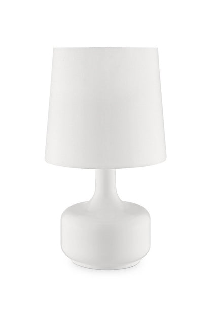 17" White Metal Bedside Table Lamp With Off-White Shade