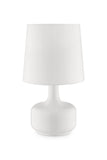 17" White Metal Bedside Table Lamp With Off-White Shade