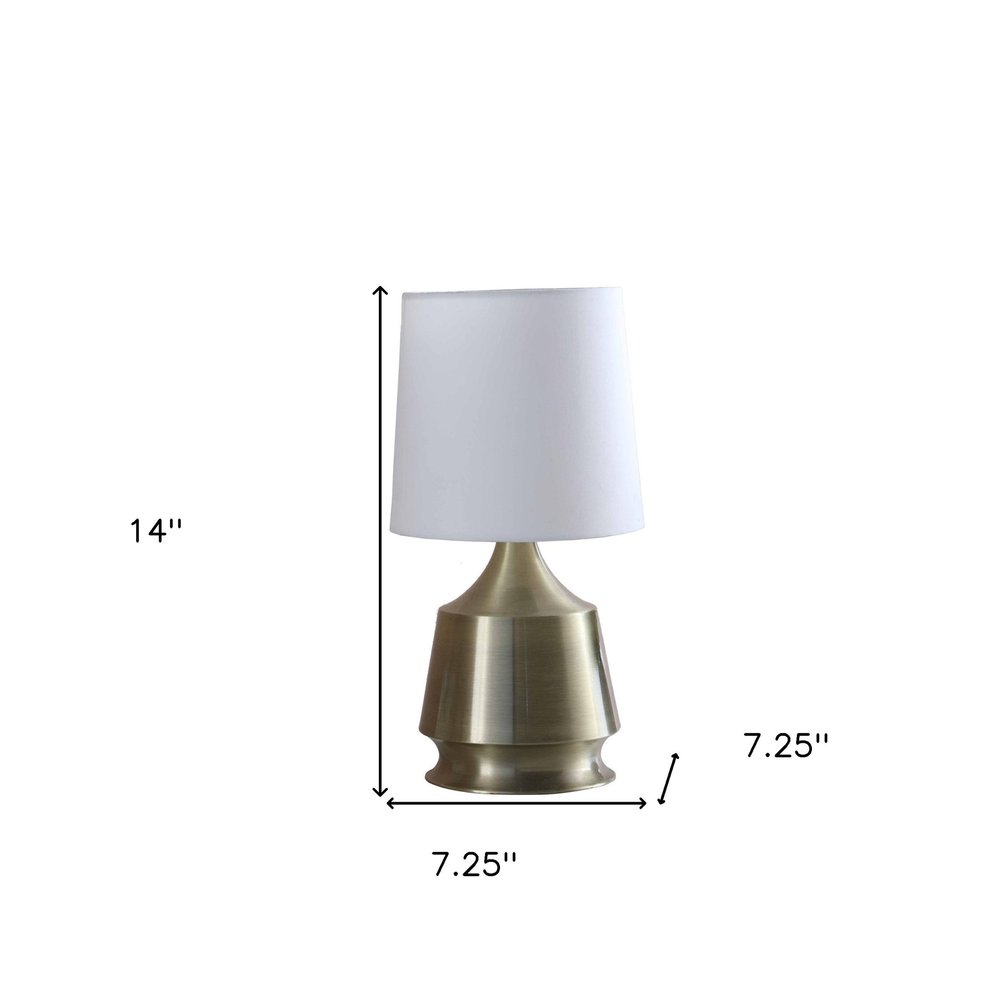 14 Inch Brass Bedside Table Lamp With White Empire Shade For Bedroom Decor And Soft Lighting
