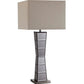 Black Glass Tower Table Lamp with Beige Fabric Shade