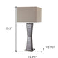 Black Glass Tower Table Lamp with Beige Fabric Shade