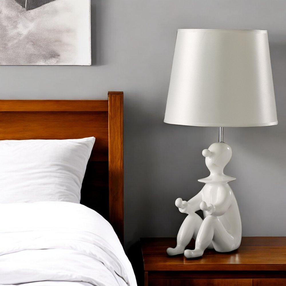 21" White Novelty Clown Table Lamp With White Empire Shade