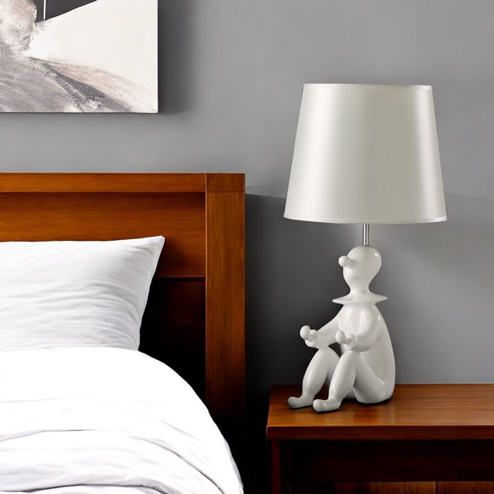 21" White Novelty Clown Table Lamp With White Empire Shade