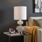 24" Chrome and Faux Crystal Double Orb Table Lamp With White Classic Drum Shade