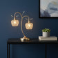 17" Gold Two Light Bedside Table Lamp With Clear Novelty Shade