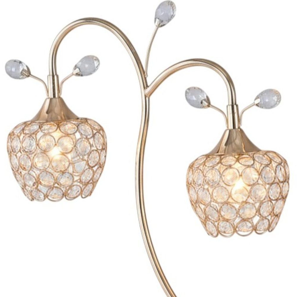 17" Gold Two Light Bedside Table Lamp With Clear Novelty Shade