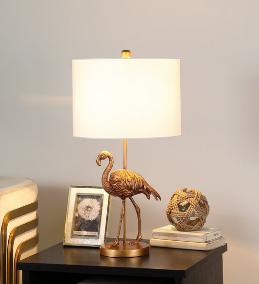 26" Gold Flamingo Table Lamp With White Drum Shade
