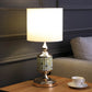 23" Gold Bedside Table Lamp With White Drum Shade