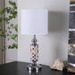 24" Silver Bedside Table Lamp With White Drum Shade