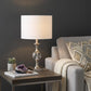 20" Silver Bedside Table Lamp With White Drum Shade
