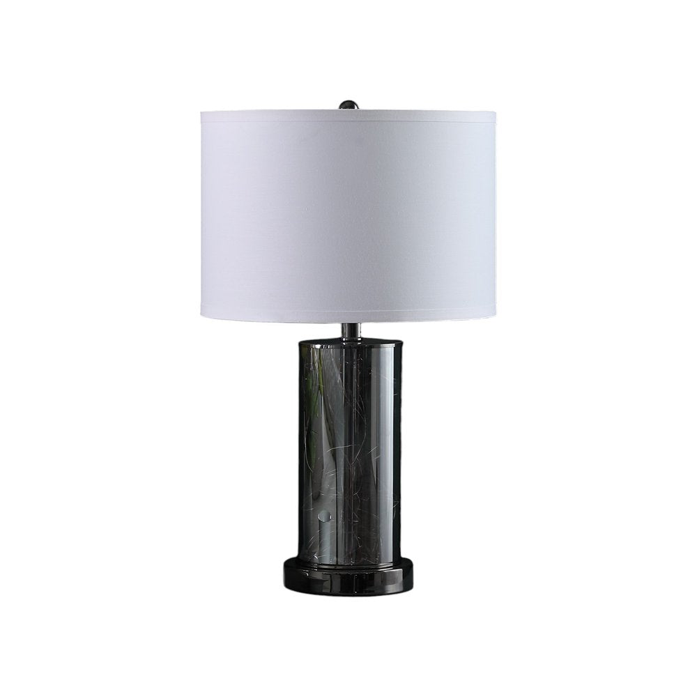 21" Glass LED Cylinder Table Lamp with Nightlight and White Drum Shade
