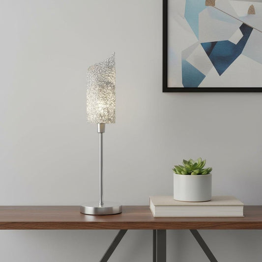 22" Silver Bedside Table Lamp With White Swirl Novelty Shade