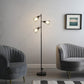 66" Black Metal Three Light Tree Floor Lamp With Black Metal Cage Shade