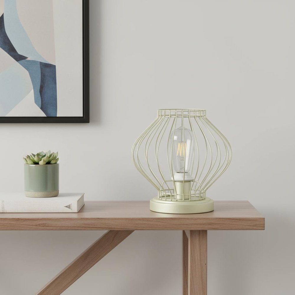 10" Gold Bedside Table Lamp With Gold Cage Shade