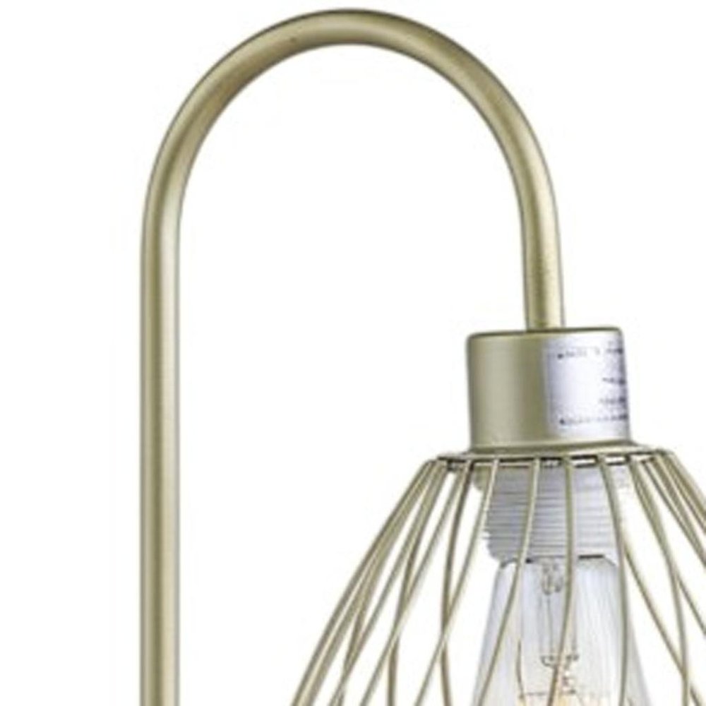 21" Gold Bedside Table Lamp With Gold Cage Shade