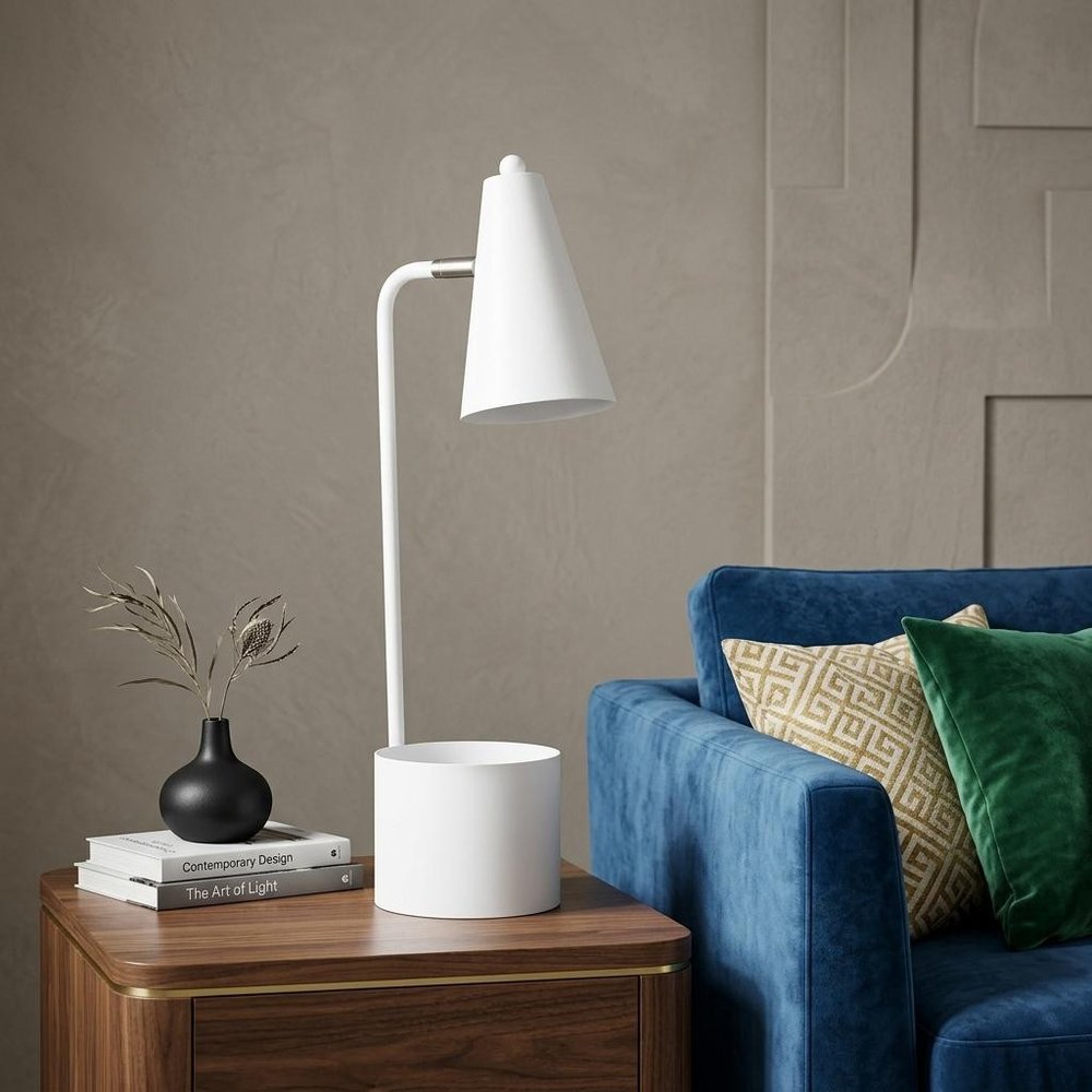 20" Compact White Metal Desk Lamp