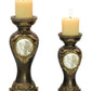 Set Of Two Bronze Greek Cameo Pillar Candle Holders