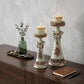 Set of 2 Beige And Brown Vintage Pillar Tabletop Candle Holders