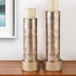Set Of Two Gold Tabletop Pillar Candle Holders