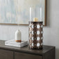 31" Bronze and Silver with Pearls Floor Hurricane Candle Holder
